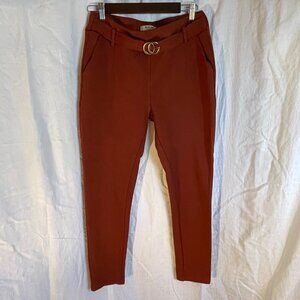 Orange brown skinny pants size L with fashion belt